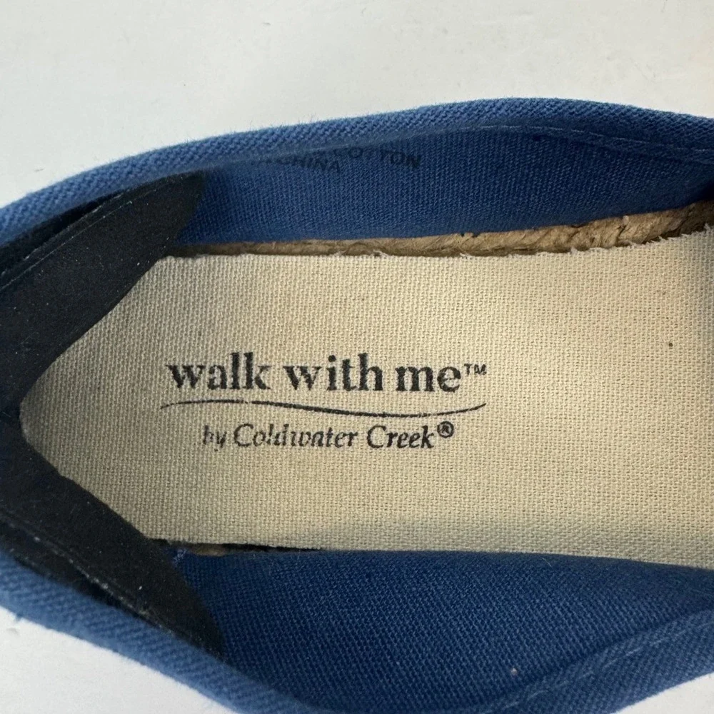 Coldwater Creek Walk With Me Navy Blue Daisy Embroidered Espadrille Flats Sz 7.5